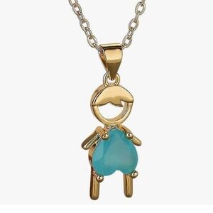 AMAZON Gold and Blue Heart Pendant Necklace